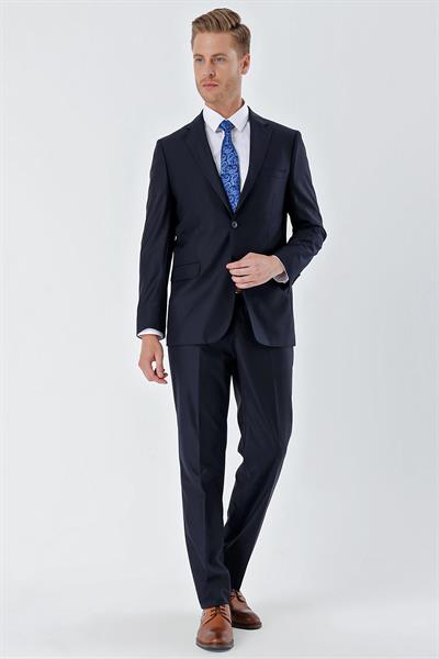 Lacivert Gabardin Mono Yaka 8 Drop Slim Fit Dar Kesim Basic Takım Elbise 1001240006