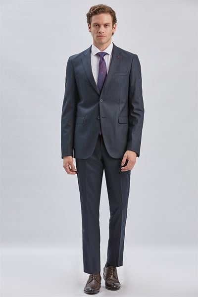 Lacivert Gabardin Mono Yaka 8 Drop Slim Fit Dar Kesim Basic Takım Elbise 1001255006