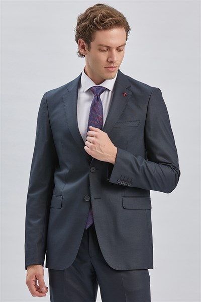 Lacivert Gabardin Mono Yaka 8 Drop Slim Fit Dar Kesim Basic Takım Elbise 1001255006