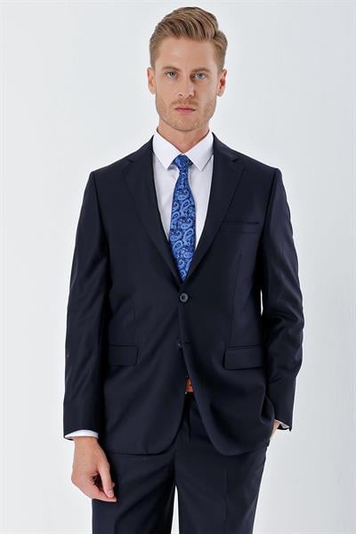 Lacivert Gabardin Mono Yaka 8 Drop Slim Fit Dar Kesim Basic Takım Elbise 1001240006