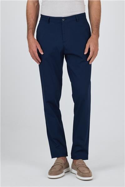 Lacivert Gabardin Yan Cep Düz Paça Comfort Fit Pamuklu Casual Chino Pantolon 1003250121