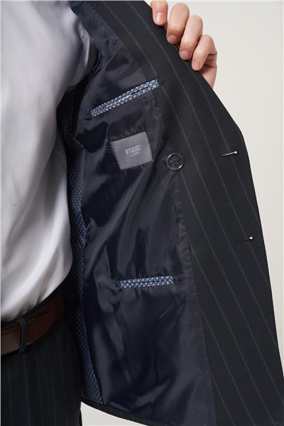 Lacivert-Gri Kırlangıç Yaka Çizgili Kruvaze 6 Drop Slim Fit Tam Astar Esnek Takım Elbise 1001260286