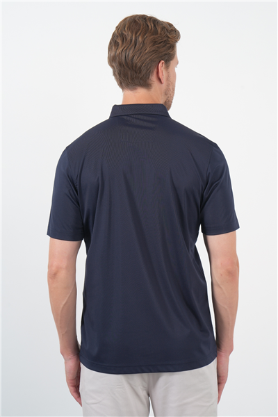 Lacivert İtalyan Yaka Kısa Kol Cepsiz Comfort Fit Esnek Tişört 1011260156