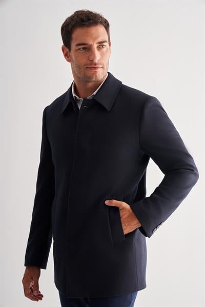 Lacivert Kaşe Bebe Yaka Kapitoneli Astar Comfort Fit Rahat Kesim Klasik Kaban 1008245261