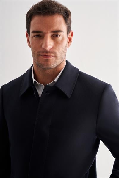 Lacivert Kaşe Bebe Yaka Kapitoneli Astar Comfort Fit Rahat Kesim Klasik Kaban 1008245261