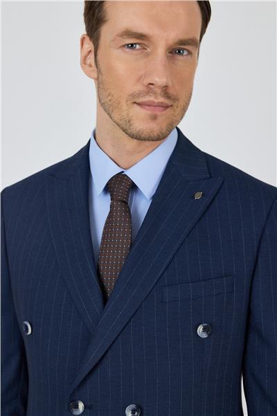 Kılıç Yaka Çizgili Desen Kruvaze Classic Esnek Slim Fit Takım Elbise 1001250173