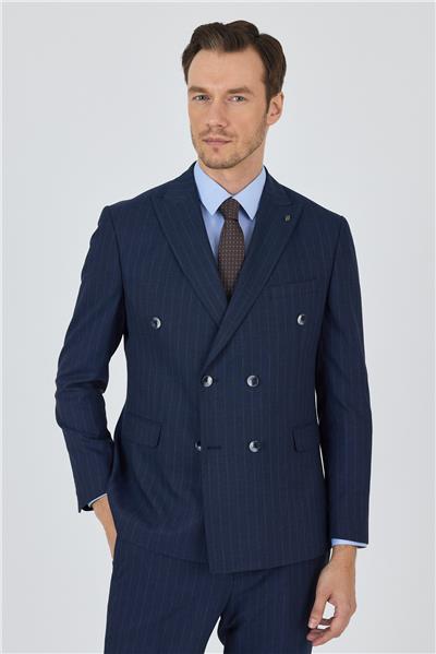 Kılıç Yaka Çizgili Desen Kruvaze Classic Esnek Slim Fit Takım Elbise 1001250173