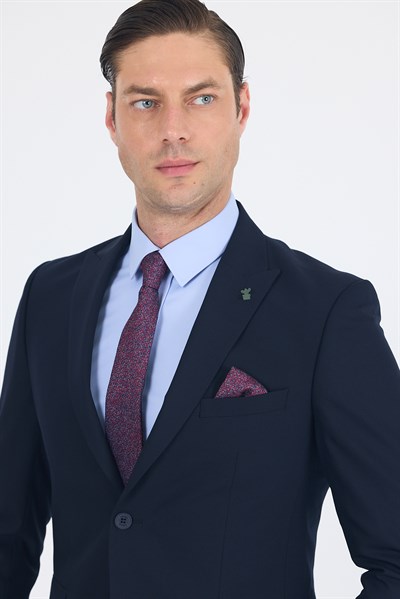 Lacivert Kılıç Yaka Esnek 6 Drop Slim Fit Basic Takım Elbise 1001255011