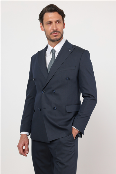 Lacivert Kırlangıç Yaka Kruvaze 6 Drop Slim Fit Tam Astar Esnek Takım Elbise 1001260159