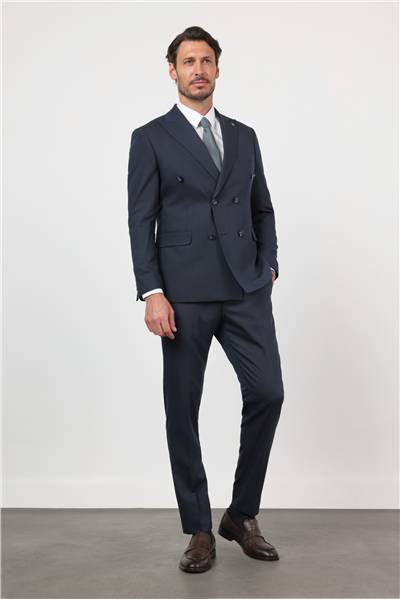 Lacivert Kırlangıç Yaka Kruvaze 6 Drop Slim Fit Tam Astar Esnek Takım Elbise 1001260159