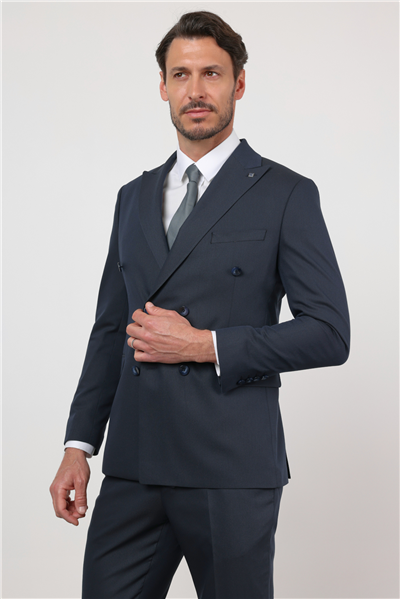 Lacivert Kırlangıç Yaka Kruvaze 6 Drop Slim Fit Tam Astar Esnek Takım Elbise 1001260159