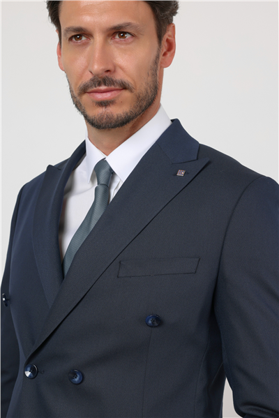 Lacivert Kırlangıç Yaka Kruvaze 6 Drop Slim Fit Tam Astar Esnek Takım Elbise 1001260159