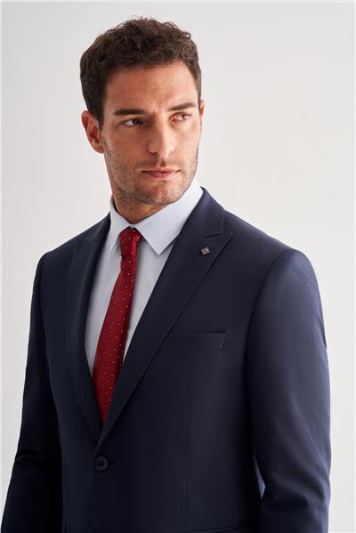 Lacivert Kılıç Yaka Tam Astar 6 Drop Slim Fit Takım Elbise 1001255157