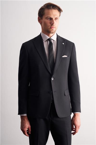 Lacivert Kırlangıç Yaka Çizgili Desen Esnek 6 Drop Slim Fit Classic Takım Elbise 1001255164