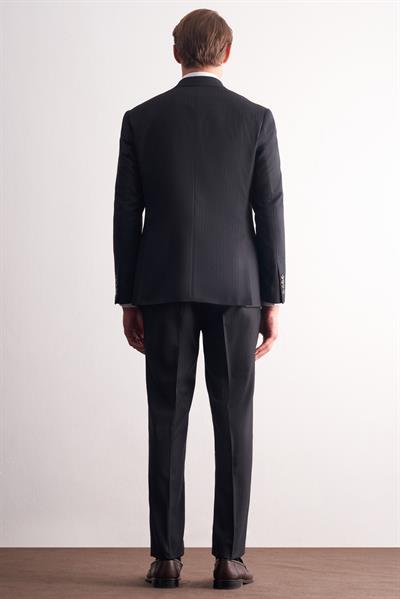 Lacivert Kırlangıç Yaka Çizgili Desen Slim Fit 6 Drop Takım Elbise 1001255166