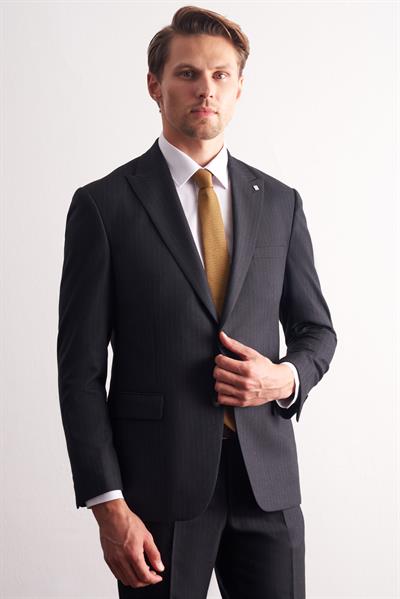 Lacivert Kırlangıç Yaka Çizgili Desen Slim Fit 6 Drop Takım Elbise 1001255166