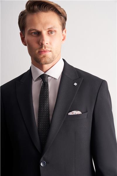 Lacivert Kırlangıç Yaka Çizgili Desen Esnek 6 Drop Slim Fit Classic Takım Elbise 1001255164