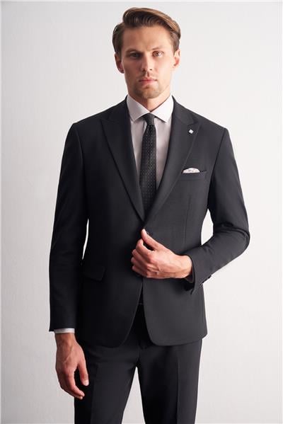 Lacivert Kırlangıç Yaka Çizgili Desen Esnek 6 Drop Slim Fit Classic Takım Elbise 1001255164