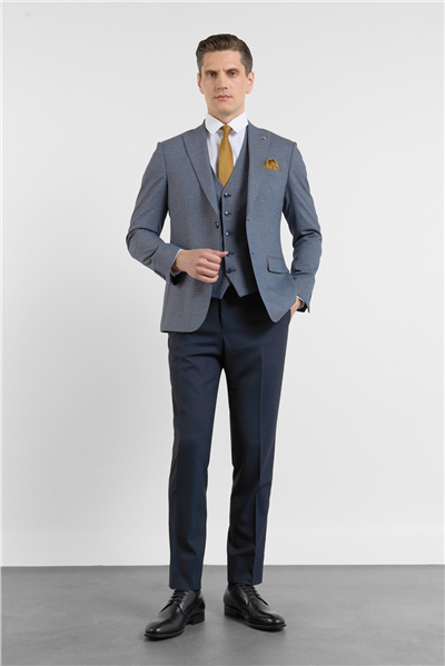 Lacivert Kırlangıç Yaka Kazayağı Desen Slim Fit 6 Drop Takım Elbise 1001255174