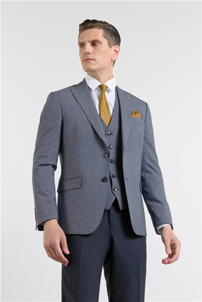 Lacivert Kırlangıç Yaka Kazayağı Desen Slim Fit 6 Drop Takım Elbise 1001255174