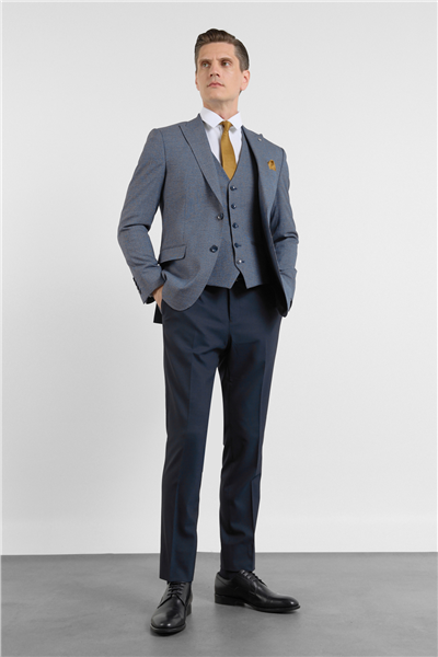 Lacivert Kırlangıç Yaka Kazayağı Desen Slim Fit 6 Drop Takım Elbise 1001255174