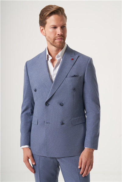 Lacivert Kırlangıç Yaka Kruvaze 6 Drop Slim Fit Tam Astar Esnek Takım Elbise 1001260902