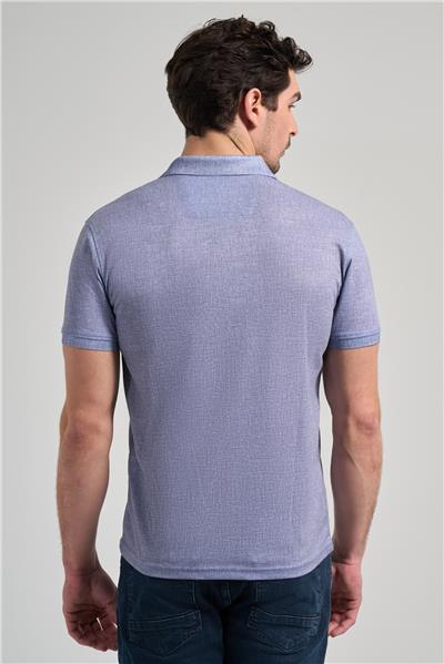 Lacivert Kısa Kol Baskılı Pike Polo Yaka Cepsiz esnek Casual Slim Fit Tişört 1011250151
