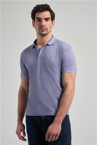 Lacivert Kısa Kol Baskılı Pike Polo Yaka Cepsiz esnek Casual Slim Fit Tişört 1011250151