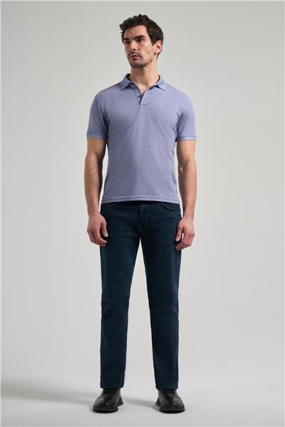 Lacivert Kısa Kol Baskılı Pike Polo Yaka Cepsiz esnek Casual Slim Fit Tişört 1011250151