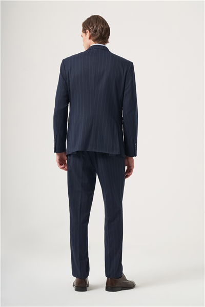 Lacivert-Mavi Kırlangıç Yaka Çizgili Kruvaze 6 Drop Slim Fit Tam Astar Esnek Takım Elbise 1001260286