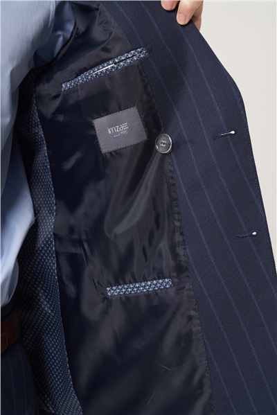 Lacivert-Mavi Kırlangıç Yaka Çizgili Kruvaze 6 Drop Slim Fit Tam Astar Esnek Takım Elbise 1001260286