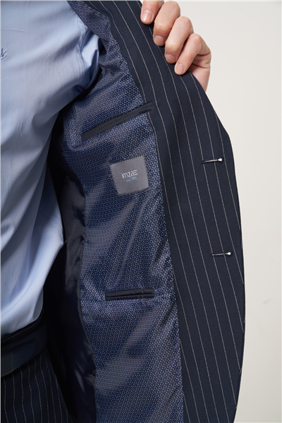 Lacivert Mono Yaka Çizgili 6 Drop Slim Fit Tam Astar Esnek Takım Elbise 1001260149