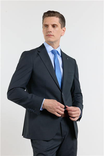 Lacivert Mono Yaka Esnek Bel 6 Drop Comfort Fit Tam Astar Esnek Takım Elbise 1001260151