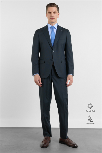 Lacivert Mono Yaka Esnek Bel 6 Drop Comfort Fit Tam Astar Esnek Takım Elbise 1001260151