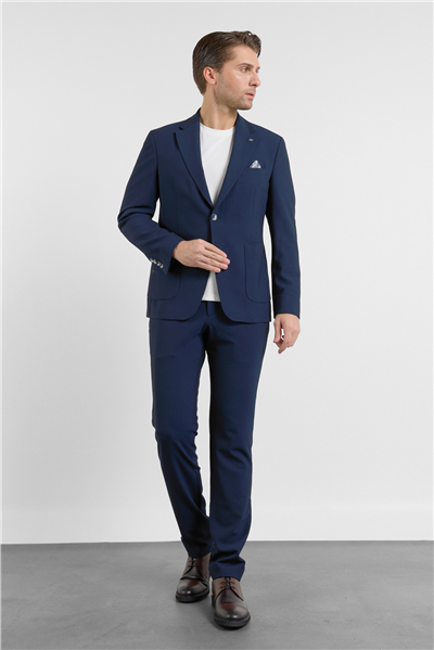 Lacivert Mono Yaka 6 Drop Slim Fit Esnek Takım Elbise 1001260157