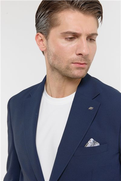 Lacivert Mono Yaka 6 Drop Slim Fit Esnek Takım Elbise 1001260157