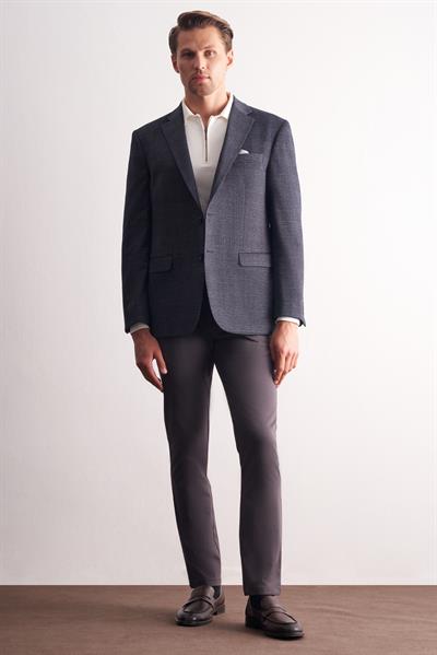 Lacivert Mono Yaka Kareli Desen Esnek 4 Drop Comfort Fit Classic Ceket 1002255156