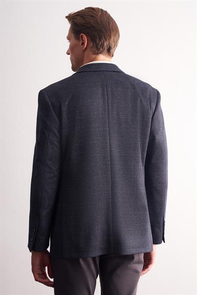 Lacivert Mono Yaka Kareli Desen Esnek 4 Drop Comfort Fit Classic Ceket 1002255156