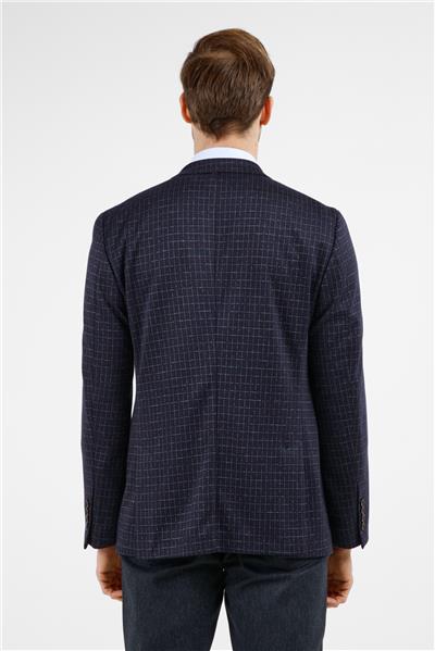 Lacivert Mono Yaka Kareli Desen Esnek 6 Drop Comfort Fit Classic Ceket 1002255153