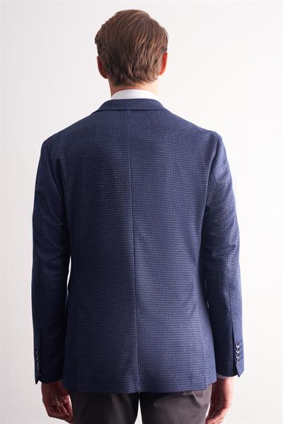 Lacivert Mono Yaka Kendinden Desenli Esnek 6 Drop Comfort Fit Classic Ceket 1002255154