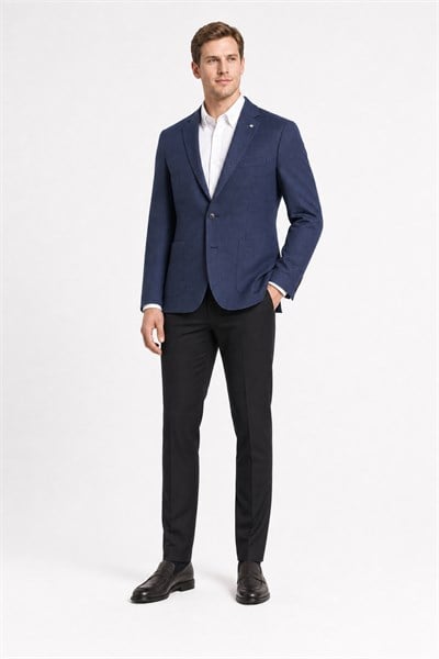 Lacivert Mono Yaka Kendinden Desenli Esnek 6 Drop Comfort Fit Classic Ceket 1002255154
