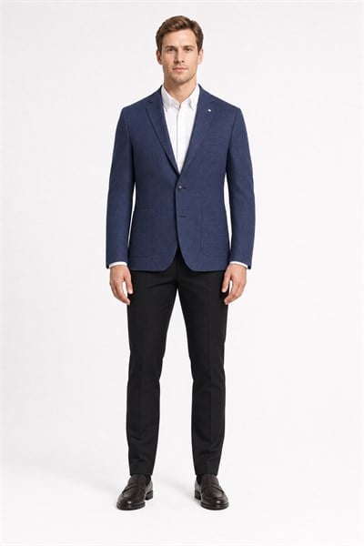 Lacivert Mono Yaka Kendinden Desenli Esnek 6 Drop Comfort Fit Classic Ceket 1002255154