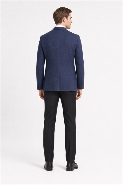 Lacivert Mono Yaka Kendinden Desenli Esnek 6 Drop Comfort Fit Classic Ceket 1002255154