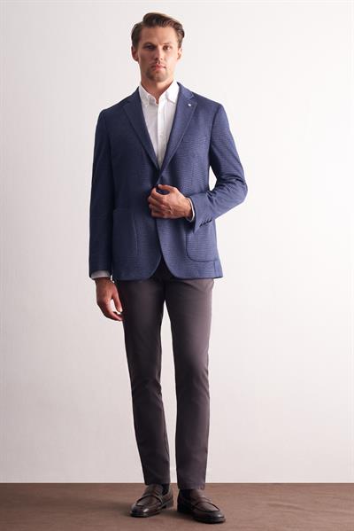 Lacivert Mono Yaka Kendinden Desenli Esnek 6 Drop Comfort Fit Classic Ceket 1002255154