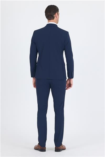 Lacivert Mono Yaka Yarım Astar 6 Drop Slim Fit   Beli Lastikli Takım Elbise 1001250121