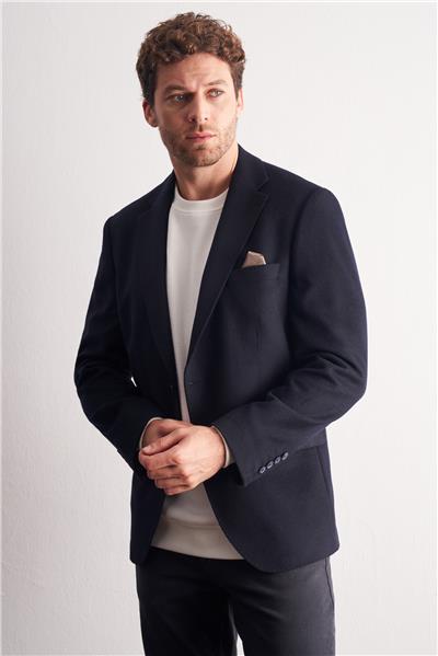 Lacivert Mono Yaka Yünlü 6 Drop Comfort Fit Classic Ceket 1002255150