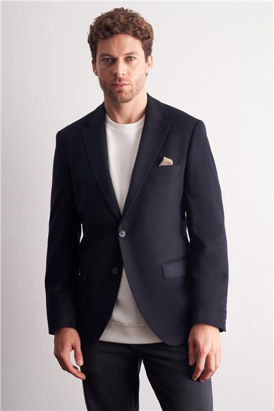Lacivert Mono Yaka Yünlü 6 Drop Comfort Fit Classic Ceket 1002255150