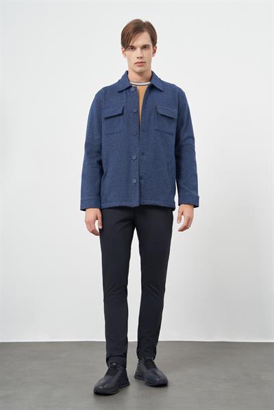 Lacivert Örme Polo Yaka Jakarlı Desen Yırtmaçsız Astarsız Slim Fit Classic Mont 1007245161