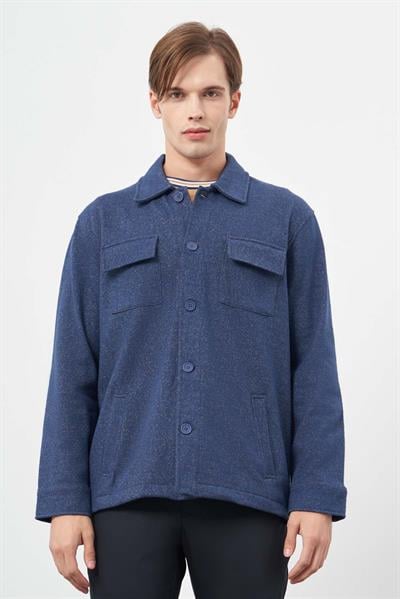 Lacivert Örme Polo Yaka Jakarlı Desen Yırtmaçsız Astarsız Slim Fit Classic Mont 1007245161