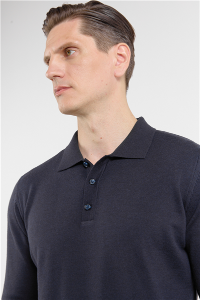 Lacivert Polo Yaka Cepsiz Comfort Fit Classic Triko Kazak 1012255255